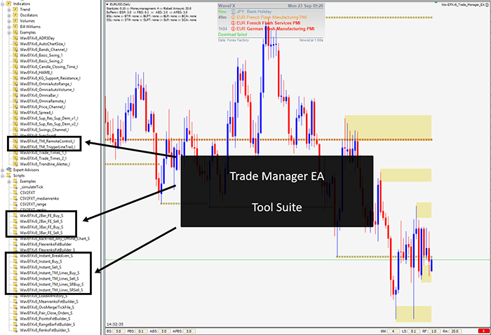 Trade Manager EA tools and settings panel